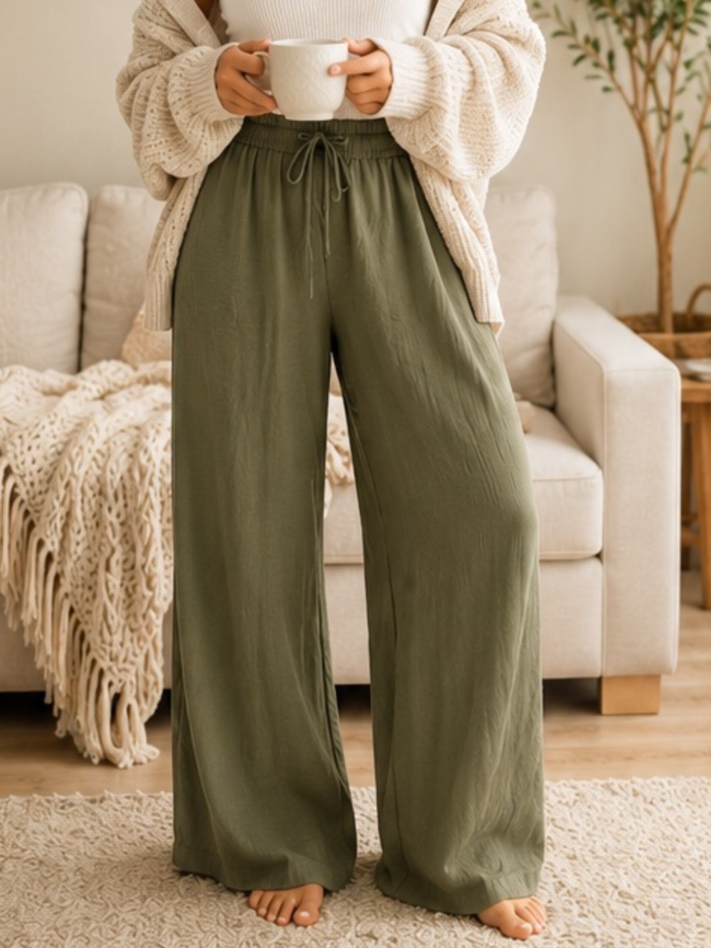 Altar'd State Olive Green Wide Leg Lounge Pants